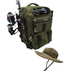 Fishing Backpack With Tackle Trays Sun Hat