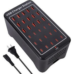 150W(30A) USB Charging Station, 30-Port USB C Charger Block, Multiple Desktop/Wall Fast Charger with Intelligent Protection Compatible with iPhone, iPad, Tablets, Smartphones
