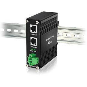 30W PoE Injector Industrial DIN Rail Power Adapter Gigabit 48V PoE Adaptor IEEE802.3af/at 12-48V DC Input Power Over Ethernet Injector Powerline Network Adapter