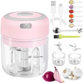 Electric Mini Garlic Chopper 2 Cup,Portable Cordless Food Processor, Vegetable Chopper Blender Onion Mincer,Meat Grinder with USB Charging for Chili,Pepper,Baby Food,Spice, Nuts,Herb(Pink 100+250m)