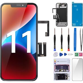 for iPhone 11 Screen Replacement with Ear Speaker and Proximity Sensor 6.1" 3D Touch LCD Display Digitizer Full Assembly with Front Earpiece Repair Front Glass Fix Tools Kits A2111 A2223 A2221