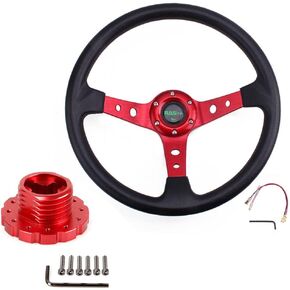 RASTP 13.8"/350mm Racing Steering Wheel with Sim Racing Gaming Steering Wheel Adapter Fit for Thrustmaster T500 / T300 / TS-PC,TS-XW (Red-Red)