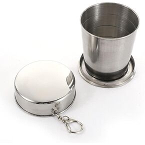 Teensery Stainless Steel Folding Camping Mug Collapsible Portable Cup with Keychain for Outdoor Activities Hiking Picnic (Large)