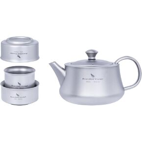 Boundless Voyage Titanium Kung Fu Tea Set with 3 Teacups Portable Camping Kettle Reusable Travel Coffee Tea Cup Set (Ti3118D-300ml)