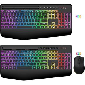 SABLUTE 2 Pack Wireless Keyboard and Mouse, Keyboard & Mice Combo with Phone Holder, 2.4G Lag-Free, Silent Cordless Set for Windows, Mac, PC, Laptop, (Mouse & No Mouse)
