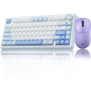 AULA Wireless Keyboard Combo, F75 75% Mechanical Keyboard, Hot Swappable + SC580X Wireless Gaming Mouse, Light Purple