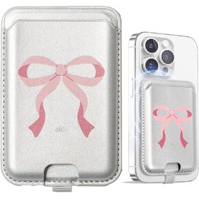 Anti-Lost Magnetic Phone Wallet, Strong Magnetic Design, Compatible with MagSafe, Holds 1 Cards, Phone Wallet Stick on iPhone and Android Smartphones, (Pink Bow, Pocket)
