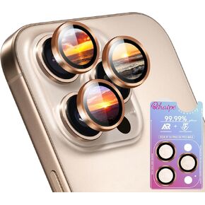 Camera Lens Protector for iPhone 16 Pro Max/16 Pro,Rear Camera Screen Cover,1 Step Installation Tray/UHD/Ultra-thin/Military Grade Shatterproof/Scratch Resistant/Case-Friendly/9H Tempered Glass,Gold