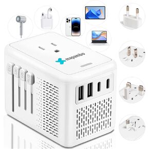 Mapambo 220V to 110V Voltage Converter US to Europe for Hair Dryer with 2 USB Port 2 USB C International European Universal Travel Adapter Worldwide Step Down Power Converter Plug Combo (White)