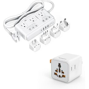 TESSAN Universal Travel Adapter with Dual AC Outlet (Type C G A I) and 220V to 110V Voltage Converter with 4 USB Ports (1 USB C), 3 AC Sockets and EU/UK/AU/IT Plug Power Adaptor