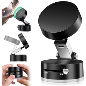 Vaccum Magnetic Suction Phone Mount,2025 Adjustable Double Sided Suction Cup Magnetic Phone Mount Holder for Magsafe All Phones Universal Foldable Car Cell Phone Mount for Car/Mirror/Smooth Surface