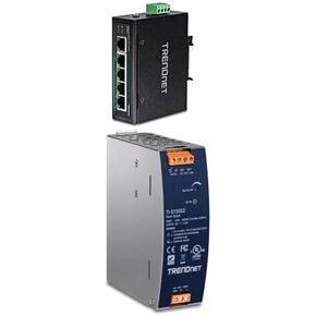 TRENDnet Bundle 5-Port Hardened Industrial Unmanaged Gigabit Switch TI-PG50, 150W 52V DC 2.89A AC to DC DIN-Rail Industrial Power Supply TI-S15052