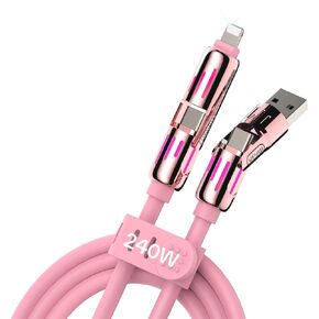 4-in-1 USB C Charging Cable 240W Fast Charger for iPhone 16/15/14, Samsung Galaxy, MacBook, iPad - 6.6Ft Multi Charger Cord with USB-A & Type-C, High-Speed Data Sync (Pink)
