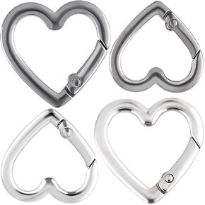 4pcs Heart Carabiner Clip, Zinc Alloy Heavy Duty Snap Hook Clip, Cute Heart Keychain Clip for Hiking Camping Backpack Purse Charm- Black & Silver