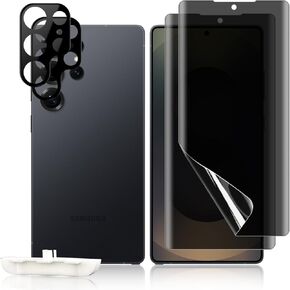 for Samsung Galaxy S25 Ultra Privacy Screen Protector, 2 Pack Anti-Spy Film TPU Flexible Screen Protector Support Fingerprint + 2 Pack Camera Lens Protector for Galaxy S25 Ultra