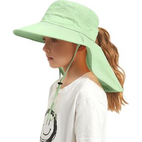 Kids Sun Hat Outdoor UPF 50+ Kids Hat for Boys Girls Bucket Hat with Wide Brim Neck Flap for Fishing Beach Safari