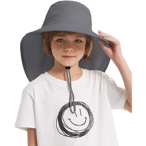 Kids Sun Hat Outdoor UPF 50+ Kids Hat for Boys Girls Bucket Hat with Wide Brim Neck Flap for Fishing Beach Safari in Kuwait