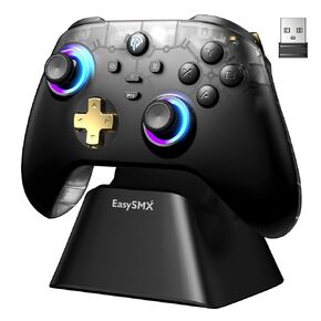 AKNES EasySMX D05 Wireless Gaming Controller with Charging Dock for PC/Switch/iOS/Android, Hall Joystick&Triggers, 2 Programmable Back Buttons, 1000Hz Polling Rate, Adjustable RGB Lighting - White