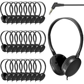Wholesale Bulk Headphones 25 Pack for Classroom Kids, Class Set Durable Headphones for School, Students, Adults, Libraries