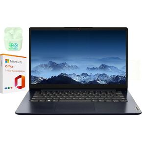Lenovo IdeaPad 14" Business & Student Laptop, 4GB RAM 384GB Storage (256GB SSD+128GB eMMC), Dual-Core Intel Celeron, Windows 11 Home with 1-Year Microsoft Office 365 Included, PLUSERA Earphones