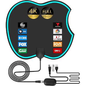 2024 Upgraded Indoor TV Antenna with 600+ Miles Coverage Range Supports 4K 1080P for Smart HDTV and Older TVs, Includes Signal Amplifier and 18ft Cable