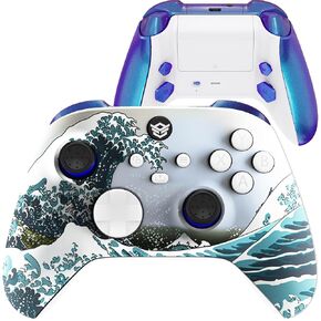 HEXGAMING ADVANCE Wireless Controller for Xbox Series X & S, for Xbox One, and for Windows 7/8/10-4 Remappable Back Buttons - Hair Triggers - Interchangeable Thumbsticks - The Great Waves