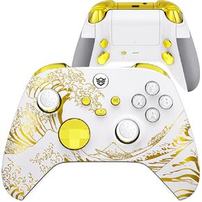 HEXGAMING ADVANCE Wireless Pro Controller for Xbox Series X & S, for Xbox One, and for Windows 7/8/10-4 Remappable Back Paddles - Hair Triggers - Interchangeable Thumbsticks - Golden Waves