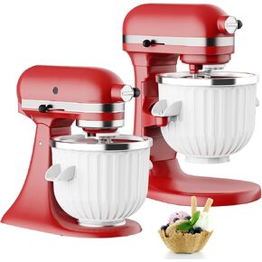 COFUN Ice Cream Maker Attachment for KitchenAid Stand Mixers | 2 Quart Ice Cream Bowl Compatible with 4.5Qt & Larger Mixers | Sorbet & Gelato Maker Accessory, White