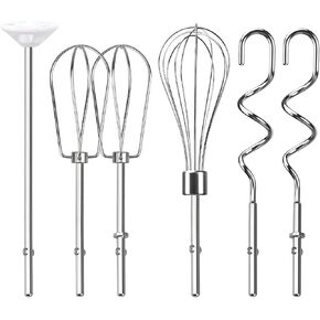 Hand Mixer Beaters Attachments, Whisk, Dough Hooks, and Liquid Blending Rod, Stainless Steel Hand Mixer Accessories Compatible with Kitchenaid Hand Mixers KHM3 KHM5 KHM7 KHM9, KHM926, KHM512, Set of 6