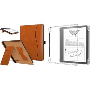 Fintie Case for Kindle Scribe (2022 Released) 10.2 Inch Tablet - Premium PU Leather Stand Cover + Clear Soft Flexible Transparent TPU Skin Bumper Back Cover Shell with Pen Holder