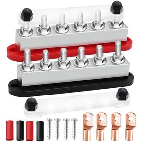 650A BUS BAR 12V Marine 3/8 "Bower Distribution Block Automotive Automotive Bupbar Terminal Block ، Battery Buss Bar (Pair ، Red & Black) 6 × 3/8" Post