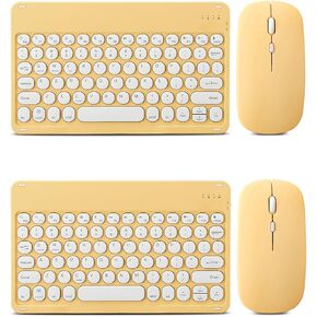 2 Pack Bluetooth Keyboard and Mouse Combo for iPad - Rechargeable Wireless Keyboard & Mouse Compatible with iPad 9th/8th Gen, iPad Pro/Air/Mini, iPhone14/13/12 Pro, Round Keys Yellow