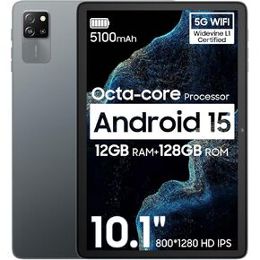 Blackview 10 inch Android Tablet, 2025 Android 15 Tablet with 12(4+8) GB+128GB 2TB Expand, Dual Speakers and Camera, BT5.3, WiFi 6, Google GMS, 2.0GHz CPU, Support Widevine L1, PC Mode,Gray