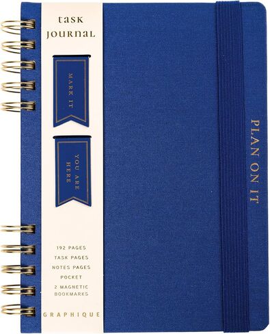 Graphique Daily Task Journal Luxe Collection, Fabric-Wrapped Hardcover Spiral Notebook for Planning & Writing, Priority List Planner with Magnetic Bookmarks & Gold Foil Embossing,192 Pages, 6" x 8" in Saudi Arabia