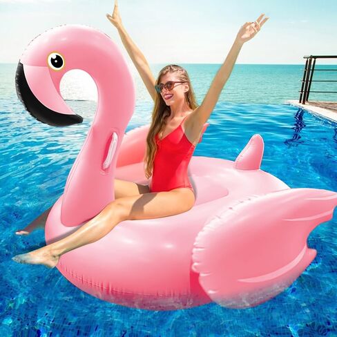TURNMEON 79" Giant Inflatable Pool Float Party Toys with Sturdy Handles, Summer Beach Floaties Swimming Pool Inflatables Ride-on Pool Toys Raft Lounge for Adults Kids Teens (Flamingo and Unicorn) in Saudi Arabia