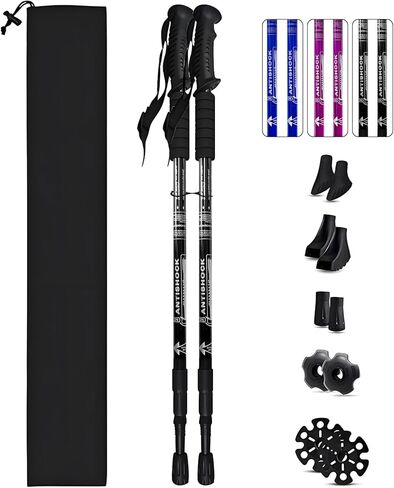 Trekking Poles, Adjustable Telescopic 3-Section Hiking Poles, Lightweight Aluminum Trekking Poles for Hiking, Backpacking, Anti-Shock Walking Sticks for Men Women Kids, 2Pack in Kuwait