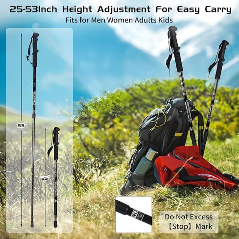 Trekking Poles, Adjustable Telescopic 3-Section Hiking Poles, Lightweight Aluminum Trekking Poles for Hiking, Backpacking, Anti-Shock Walking Sticks for Men Women Kids, 2Pack in Kuwait