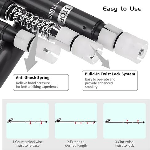 Trekking Poles, Adjustable Telescopic 3-Section Hiking Poles, Lightweight Aluminum Trekking Poles for Hiking, Backpacking, Anti-Shock Walking Sticks for Men Women Kids, 2Pack in Kuwait