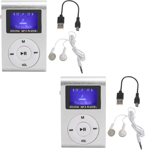 2Pcs Mini MP3 Player, Digital Music Player MP3 Music Player Portable MP3 Player Mini Portable MP3 Player with BackClip LCD Screen (Silver) in Saudi Arabia