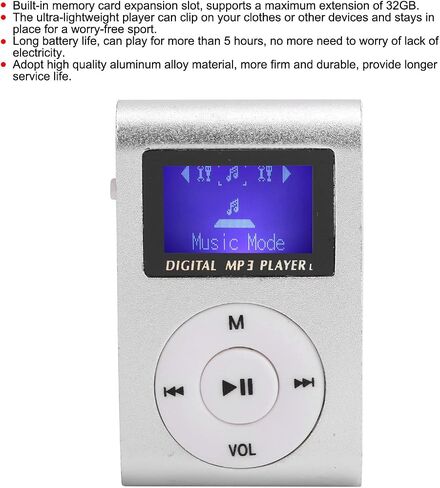 2Pcs Mini MP3 Player, Digital Music Player MP3 Music Player Portable MP3 Player Mini Portable MP3 Player with BackClip LCD Screen (Silver) in Saudi Arabia
