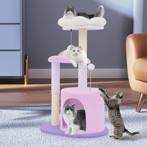 شجرة Magshion Cat ، 33 "برج قط لطيف مع منشور خدش ، شقة وأعلى زهرة دافئة للقطط الداخلية الصغيرة ، الوردي in Saudi Arabia