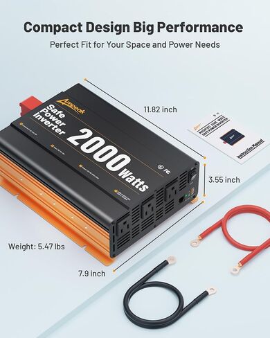 Ampeak 3000W Power Inverter, Inverter 12V to 110V Modified Sine Wave, High Conversion Efficiency 89%,USB Port 18W PD 30W, 4 AC Outlets Inverter for Camping in Saudi Arabia