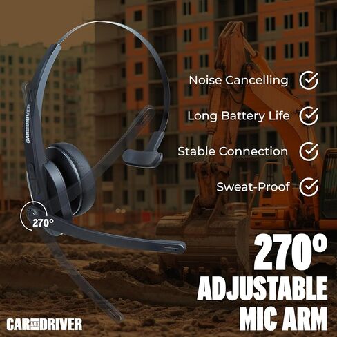 Car and Driver Trucker Bluetooth Headset, Wireless Headset Noise Canceling Headphones with Microphone, Home Office, Zoom, Call Center, Clear Highway| Siri, Alexa, Google Compatible (BT3500) in Saudi Arabia