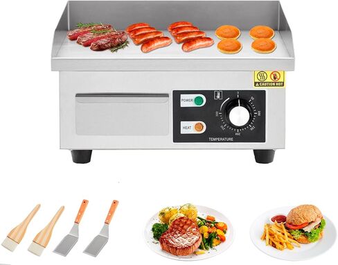 14" Commercial Electric Griddle, Stainless Steel Countertop Griddle, Electric Flat Top Grill With Shovel Brush, Restaurant Teppanyaki Grill Cooking Equipment, Temperature Control 50°C - 300°C in Kuwait