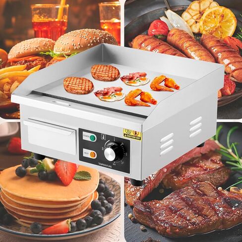 14" Commercial Electric Griddle, Stainless Steel Countertop Griddle, Electric Flat Top Grill With Shovel Brush, Restaurant Teppanyaki Grill Cooking Equipment, Temperature Control 50°C - 300°C in Kuwait