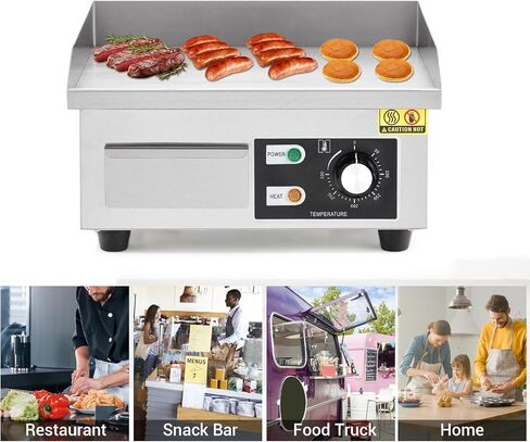 14" Commercial Electric Griddle, Stainless Steel Countertop Griddle, Electric Flat Top Grill With Shovel Brush, Restaurant Teppanyaki Grill Cooking Equipment, Temperature Control 50°C - 300°C in Kuwait