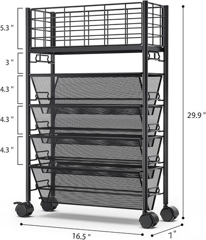 TOOLF 5 Tier Rolling Bookshelf, Metal Book Storage Organization with Wheels, Mobile Rolling Book Cart for Classroom Dorm School Home, Rolling File Cart for Office Study, White in Saudi Arabia