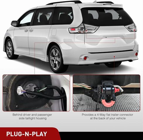 Nilight 4 Pin Trailer Wiring Harness Kit 56106 Vehicle Standard 4 Way Connector Custom for 2011 2012 2013 2014 Toyota Sienna, 2015 2016 2017 2018 2019 2020 Sienna SE Simple Fit Tow Hitch Harness in Kuwait