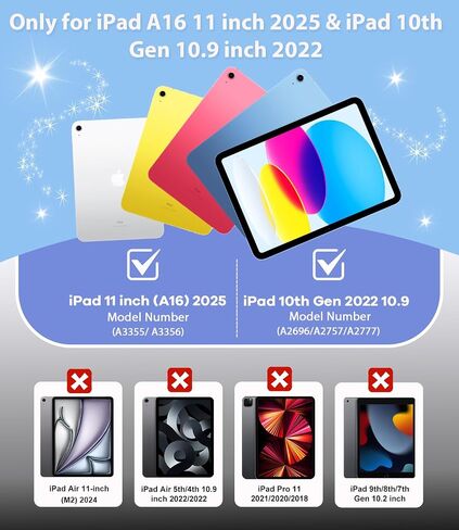 Cantis Case لـ iPad A16 11 Inch 2025/ iPad 10th Generation 2022 (10.9 بوصة) مع حامي الشاشة وحامل القلم الرصاص ، حالة الجيل الحادي عشر مع حامل مستقر أكبر ، بريق واضح in Kuwait