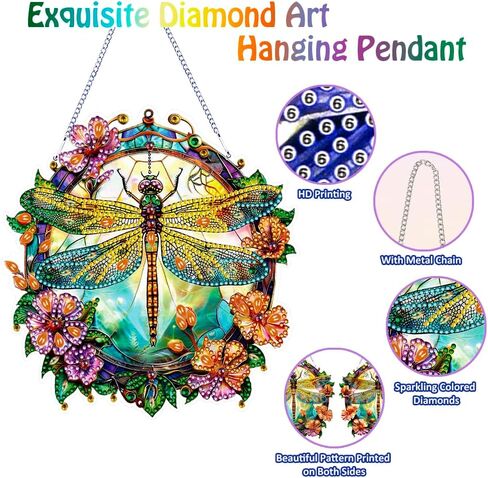 Koikify Diamond Art Hanging Pendant, Dragonfly Crystal Gem Painting Ornament Crafts Kit for Home Décor & Gift in Saudi Arabia